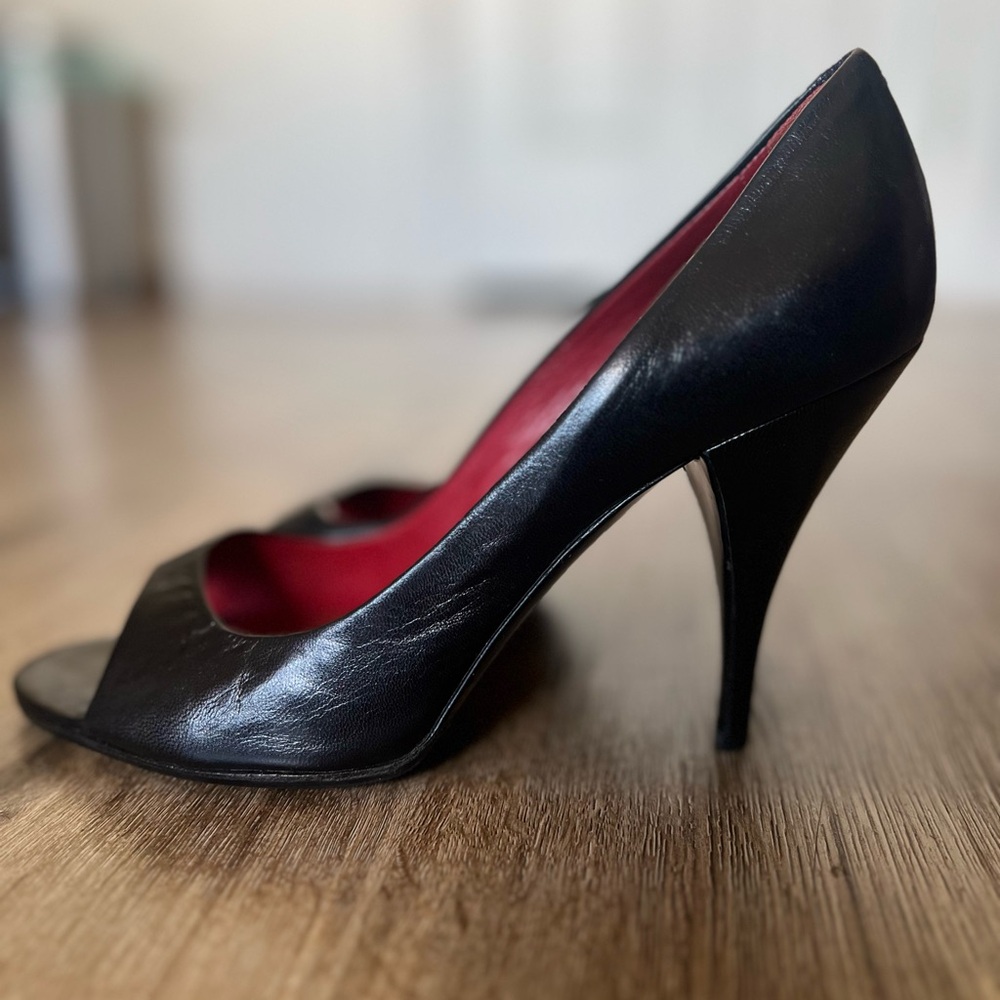 PIERRE HARDY LEATHER PUMP SHOE BLACK 36.5 OPEN TOE WOMENS